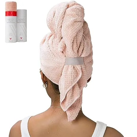 VOLO Hero Cloud Pink Hair Towel | Ultra Soft, Super Absorbent, Quick Drying Nanoweave Fabric | Reduce Dry Time by 50% | Large Towel Wrap for All Hair Types | Anti Frizz & Anti Breakage | Microfiber