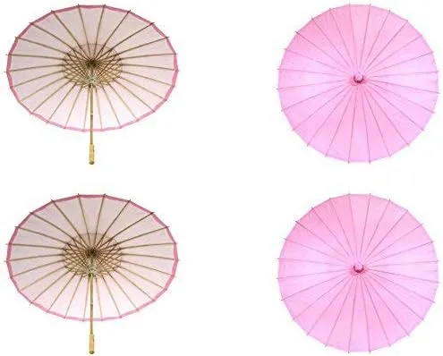 DIY Wedding Koyal Wholesale 32-Inch Paper Parasol, 4-Pack Umbrella for Wedding, Bridesmaids, Party Favors, Summer Sun Shade (4, Pink)