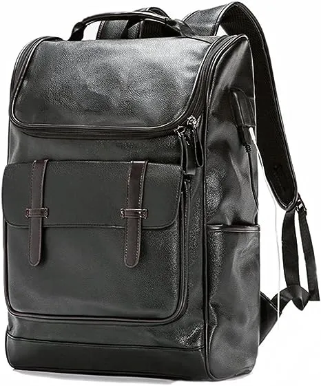 CHAO RAN Leather Travel Backpack Business Men Laptop With... 