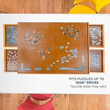 Jumbl 1000-Piece Puzzle Board | 23” x 31” Wooden Jigsaw Puzzle Table with 4 Removable Storage & Sorting Drawers | Smooth Plateau Fiberboard Work Surface & Reinforced Hardwood | for Games & Puzzles