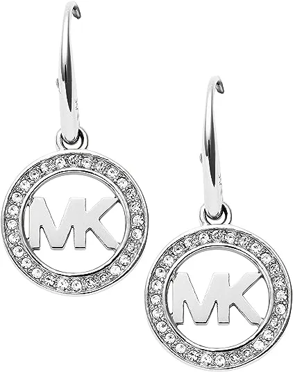 Michael Kors Women's MK Logo Silver-Tone Stainless Steel Drop Earrings (Model: MKJ4795040)