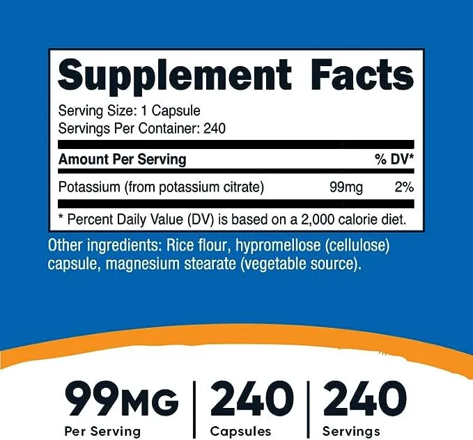 Nutricost Potassium Citrate 99mg, 240 Capsules - Gluten Free, Non-GMO