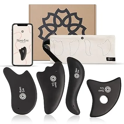 Gua Sha Facial Tools Set of 4 - Large Bian Stone Guasha Tool for Face and Body - Gua Sha Stone for Glowing Massage - Gua Sha Body Tool and Massage Set for Daily Skincare Routine