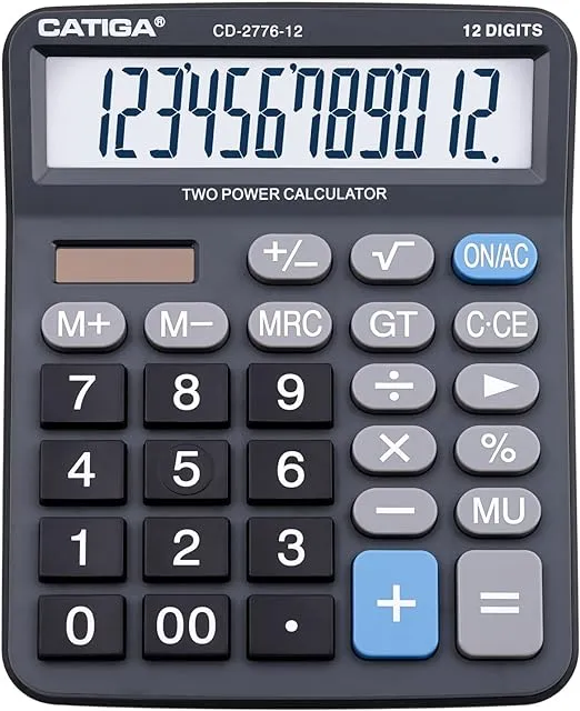 Premium Commercial 12-Digit Large Desktop Calculator with Huge 5-Inch LCD Display Screen, Giant Responsive Buttons, Battery and Solar Powered, Perfect for Home/Office Accounting Finance Use, CD-2776