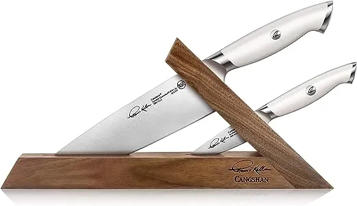 "Cangshan Thomas Keller Signature Collection Swedish Powder Steel Forged, 3-Piece TAI Block, Walnut, White, Oprah's Favorite Things 2020"