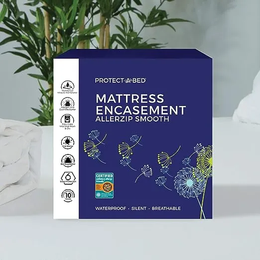 AllerZip Smooth Mattress Protector, Anti-Allergy & Bed Bug, Queen, 7"-12" depth