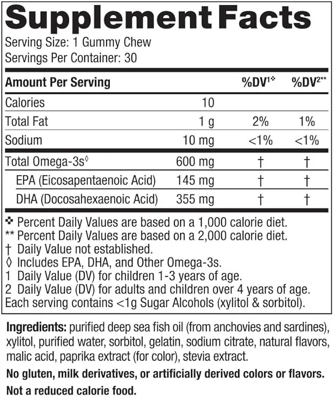 Nordic Naturals Zero Sugar Children's DHA Gummies, 600 Mg, EPA & DHA , Non-GMO, 30 Ct