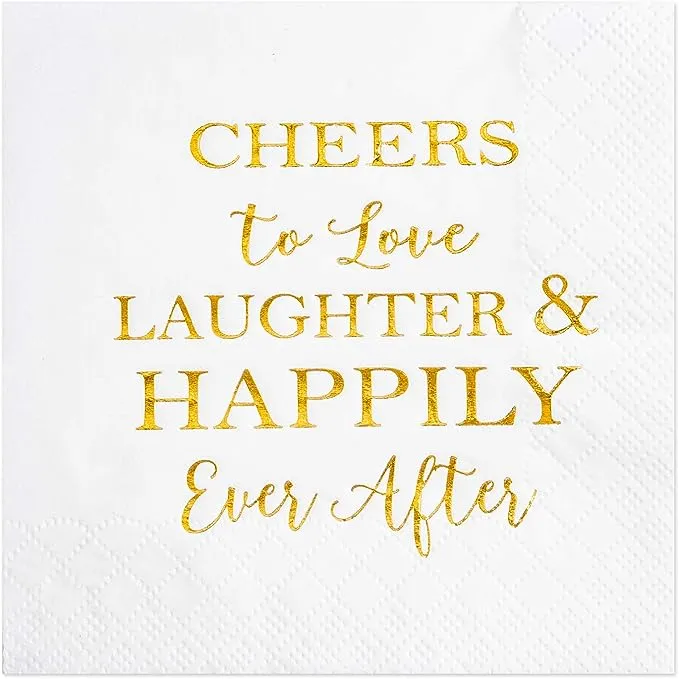 Crisky 100 Count Bridal Shower Napkins Disposable Cocktail Napkins 3-Ply Gold Foil Text Beverage Napkins for Engagement Party Decorations & Wedding Shower