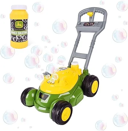 John Deere Deluxe Toy Bubble Lawn Mower with 4 oz Bubble Solution | No Batteries Required