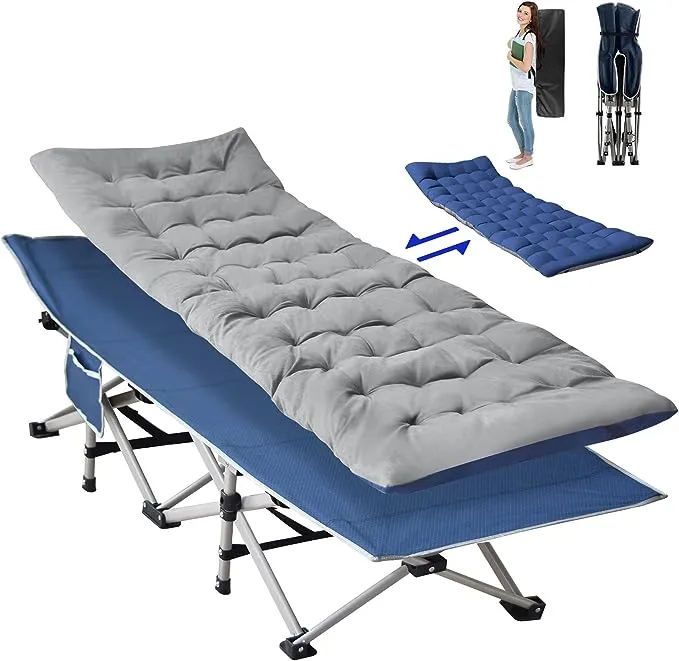 ZENPETIO Camping Cot for Adults, Heavy-Duty Portable Cot Bed with Mattress, Foldable Padded Sleeping Cots for Camping Travel Tent Day Bed Outdoor & Home Guest, Max Load 450 LBS, 75x28x15