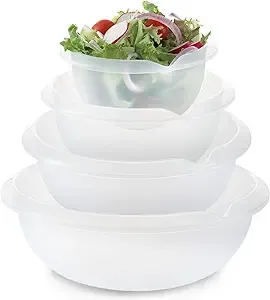 Set of 4 – Natural Mixing Bowls - Plastic Mixing Bowl Set for Prep – Stackable Mixing Bowls for Kitchen – Microwave & Dishwasher Safe – BPA Free – Great for Cooking Serving Salads, Snacks,