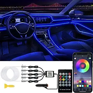 Jushope Interior Car LED Strip Lights with Wireless APP and Remote Control, RGB 5 in 1 Ambient Lighting Kits with 236 inches Fiber Optic, 16 Million Colors Car Neon Lights, Sync to Music