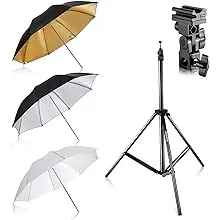 Neewer Flash Mount Three Umbrellas Kit 33"/84cm White Soft/Silver Reflective/Gold ...