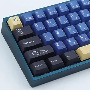 Hyekit PBT Keycaps 119 Keys Blue Samurai Keycaps Dye-Sublimation Ninja PBT Keycap Set Cherry Profile Custom Keycaps for Cherry Gateron MX Switches Mechanical Keyboards US Layout