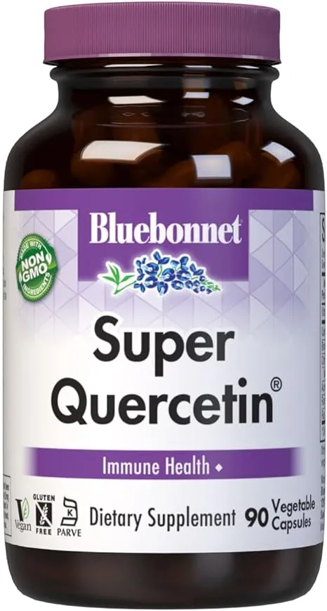 Bluebonnet BB-553 Nutrition Super Quercetin Vegetable Capsules, Vitamin C Formula, Best for Seasonal & Immune Support, Non GMO, Gluten Free, Soy Free, Milk Free, Kosher, White, 90 Count (Pack of 1)