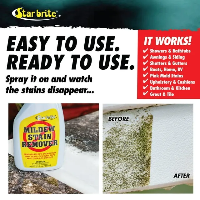 Star Brite Mildew Stain Remover, 16 oz - Triple-Action Formula Works Instantly