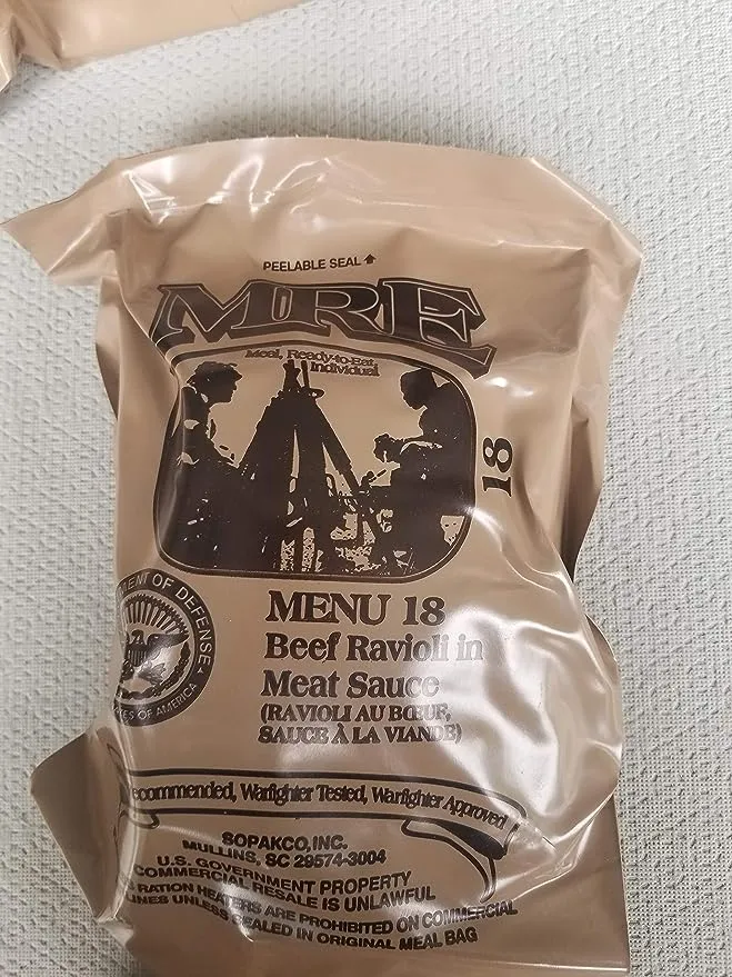 Lojo Surplus 2022 Genuine Military MRE Meals Ready to Eat with Inspection Date 2022 or Newer (beef Ravioli in Meat sauce)