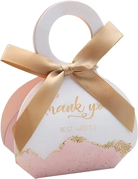 DORIS HOME 50 pcs Birthday Wedding Party Favor Boxes,Pink 2.5 * 1.37 * 3 inch Wedding Gift Bags Chocolate Candy and Gift Boxes Bridal Shower Party Paper Gift Boxes with Ribbons