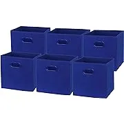 Simple Houseware Foldable Cube Storage Bin with Handle, 6 Pack, Dark Blue