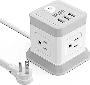 BEVA Power Strip with USB - 5ft Long Extension Cord Desktop Charging Station, Power Strip Cube with 4 Outlets and 3 USB Ports, Overload Protection, Compact for Travel, Cruise Ship, Office, Dorm Room