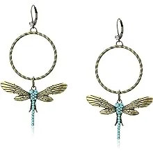 Betsey Johnson Pendientes de aro gitano de "Betseback Betsey" Pave Dragonfly