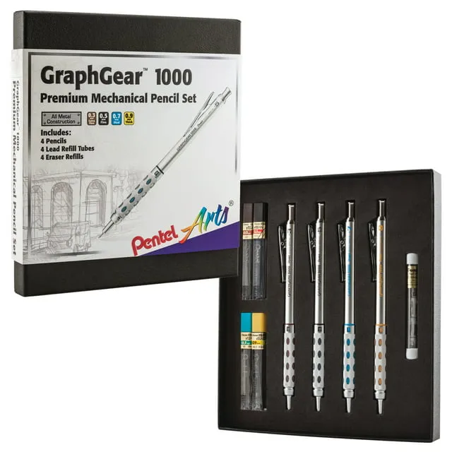 Pentel GraphGear 1000 Mechanical Pencil 0.5mm Premier Drafting Kit with 1 Pencil, 1 Eraser Refill Tube and 1 Eraser (PG1015EBP)