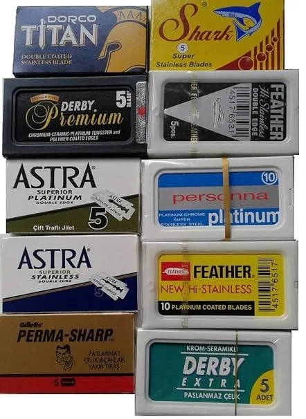 NEW 100 Shaving Safety Razor Double Edge Blades of 10 Top Brands - Feather ASTRA PERSONNA.Sampler Pack