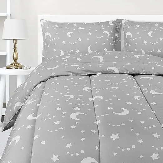 Utopia Bedding All Season Moon Star Comforter Set with 2 Pillow Cases, 3 Piece Soft Brushed Microfiber Kids Bedding Set for Boys/Girls, Machine