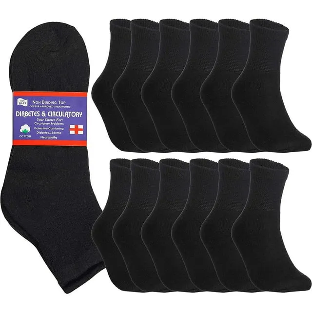 Special Essentials 12 Pairs Cotton Diabetic Ankle Socks - Non-Binding With Extra Wide Top For Men and Women