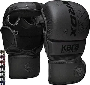 RDX MMA Gloves Sparring Grappling, Hybrid Open Palm Martial Arts Mitts Men Women, Maya Hide Leather Wrist Support, Cage Fighting Combat Sports Boxing Glove Training, Muay Thai, Punching Bag Kickboxing