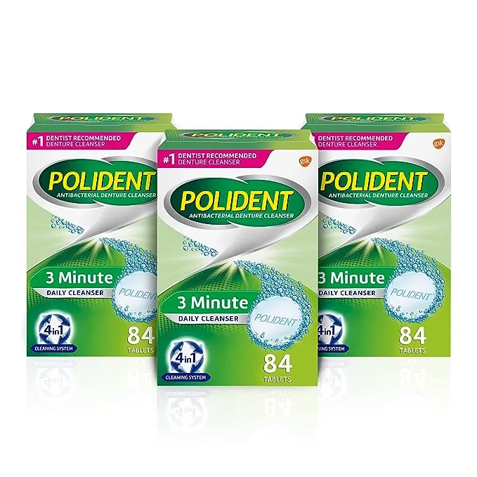 Polident 3 Minute Triple Mint Antibacterial Denture Cleanser Effervescent Tablets, 3x84 count