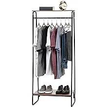 Iris Metal Garment Rack with 2 Wood Shelves, Black/Dark Brown