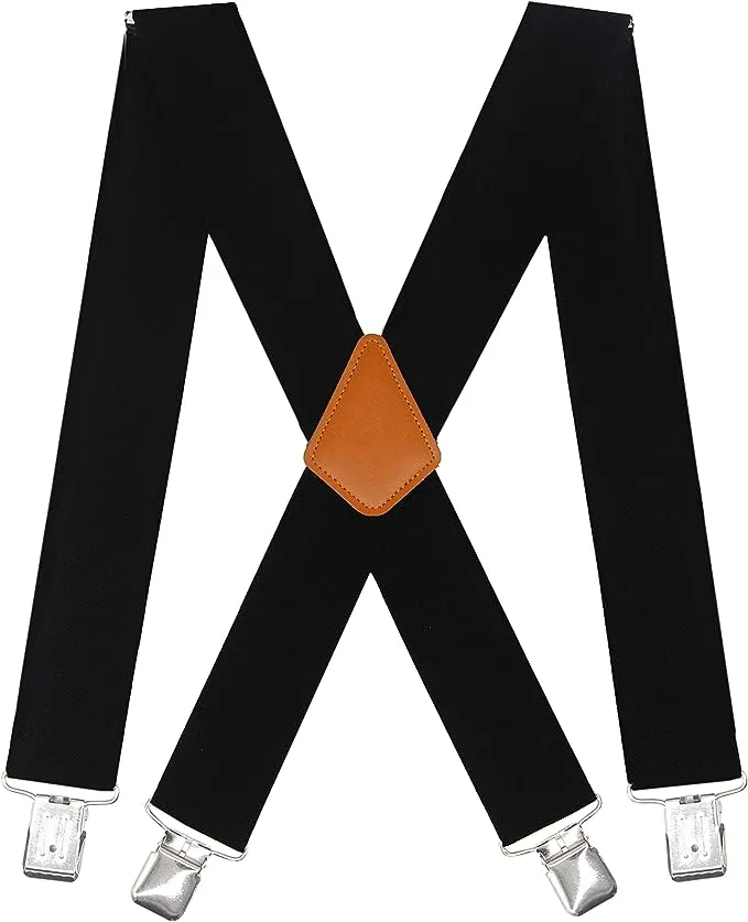 Men's Suspenders X Back 2 Inches Wide with Extra Heavy Clips Adjustable Braces for Men Suspender