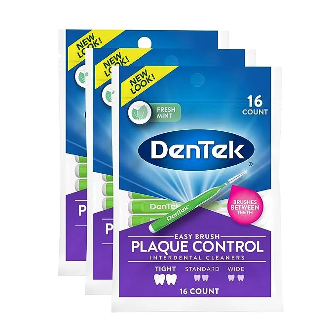 DenTek Easy Brush Plaque Control Interdental Cleaners, Tight, 16 Count, 3 Pack