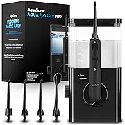 AquaSonic Aqua Flosser PRO | Professional Water Flosser with Large Capacity Reservoir | Oral Irrigator w/ 2 Modes, 10 Levels of Water Pressure, 4 Included Tips | Sleek & Compact | Dentist Recommended