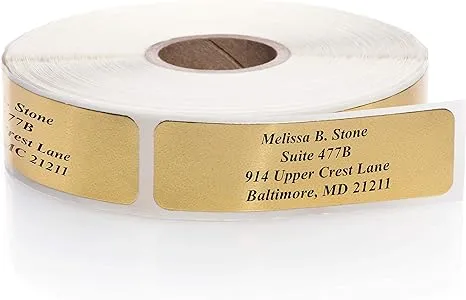 Artistic Direct Shiny Gold Foil Rolled Address Labels Without Elegant Dispenser - Roll of 500