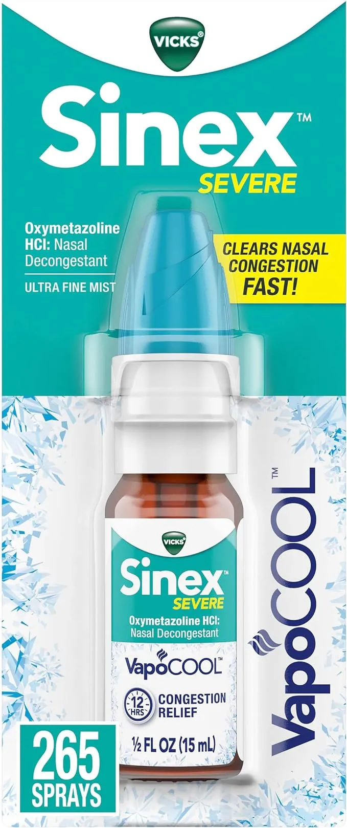 Vicks Sinex SEVERE Nasal Spray, Original Ultra Fine Mist, Decongestant Medicine, Relief From Stuffy Nose due To Cold Or Allergy, & Nasal Congestion, Sinus Pressure Relief, 265 Sprays x 2