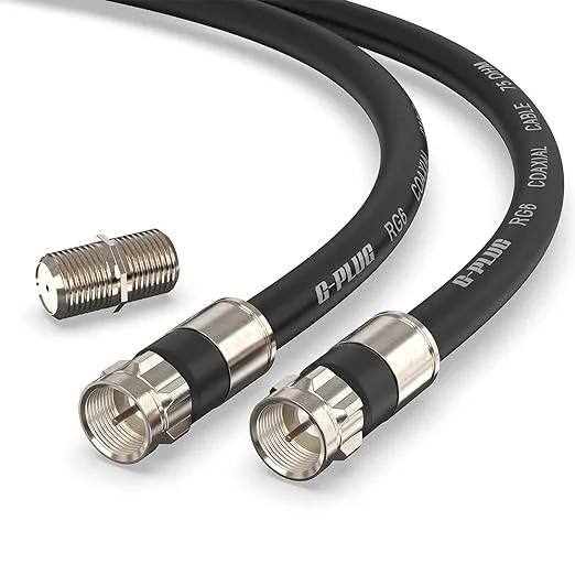 G-PLUG 50FT RG6 Coaxial Cable Connectors Set – High-Speed Internet, Broadband and Digital TV Aerial, Satellite Cable Extension – Weather-Sealed Double Rubber O-Ring and Compression Connectors White