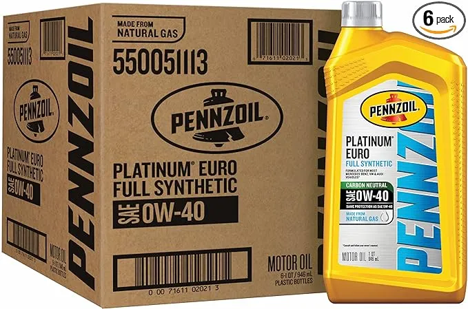 Pennzoil Platinum Euro Full Synthetic 0W-40 Motor Oil (1-Quart, Case of 6)