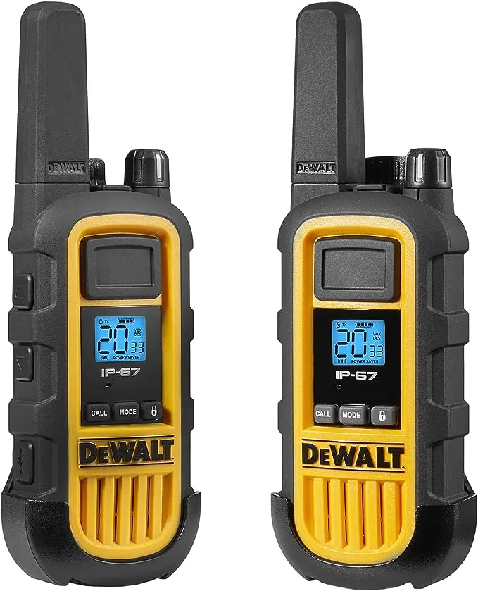 DEWALT DXFRS800 2 Watt Heavy Duty Walkie Talkies - Waterproof, Shock Resistant, Long Range & Rechargeable Two-Way Radio with VOX (2 Pack)