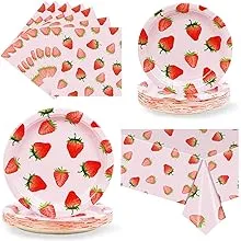 Strawberry Party Tableware Set,Strawberry Birthday Party Decoration,Summer Fruit Party Supplies Paper Plates Napkins Tablecloth for 25 Guests Great for Birthday Summer Fruit Party 1st Party