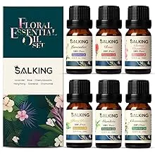 Floral Essential Oil Set, Pure and Natural Essential Oils, Rose, Cherry Blossom, Lavender, Gardenia, Ylang Ylang, Chamomile, Essential Oils for Aromatherapy Diffuser, Massage, Candle Making, 6x10ML