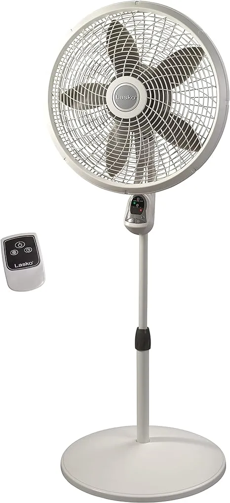 Lasko Cyclone Pedestal Fan, Adjustable Height, Remote Control, Timer, 3 Speeds, for Bedroom, Kitchen, Office and Living Room, 18", White, 1885, Large