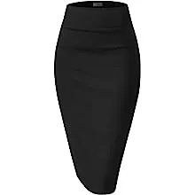 Hybrid & Company Women Premium Nylon Ponte Stretch Office Pencil Skirt High Waist Made in The USA Below Knee