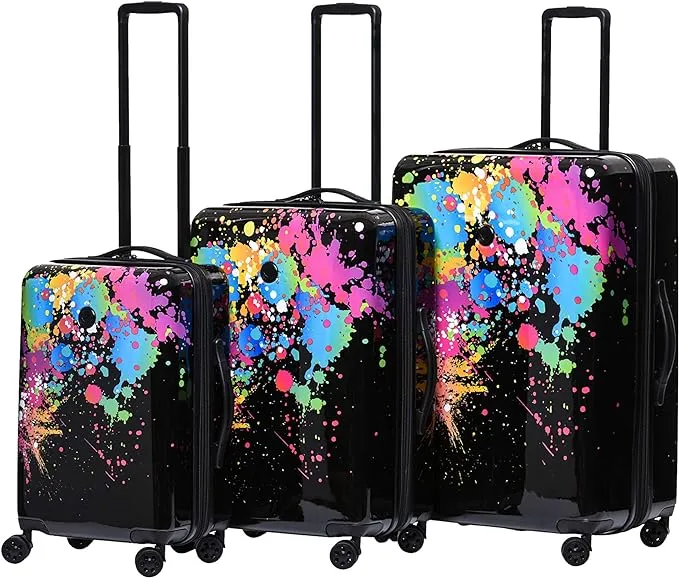 Body Glove Unisex-Adult (Luggage only) Bursts, Black Multi, 3-Piece Hardside Spinner Luggage Set