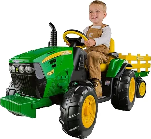 Peg Perego 12V John Deere Ground Force Tractor with Trailer Powered Ride-On - Green