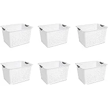 Sterilite 16288006 Deep Ultra Basket, White Basket w/ Titanium Inserts, 6-Pack