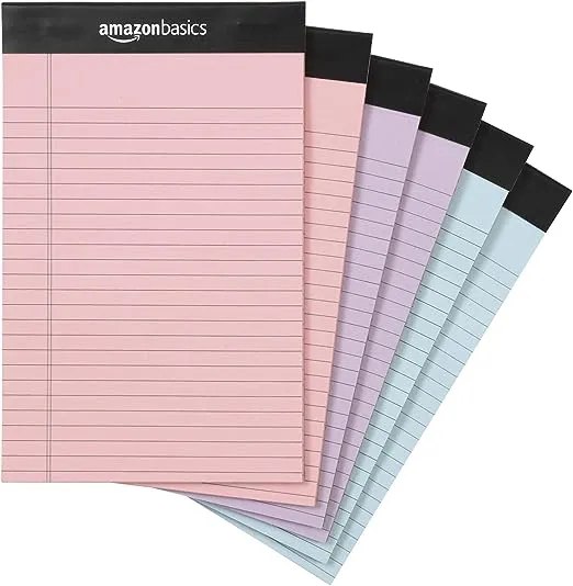 Amazon Basics Narrow Ruled 5 x 8-Inch Lined Writing Note Pads, 6 Count (50 Sheet Pads), Multicolor