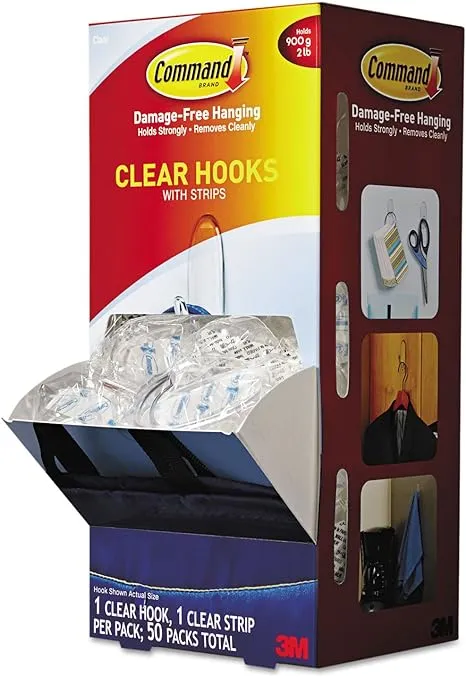 Command Removable Plastic Cabinet Hooks, 50-Command Hooks, 50-Command Strips, Damage-Free, Clear