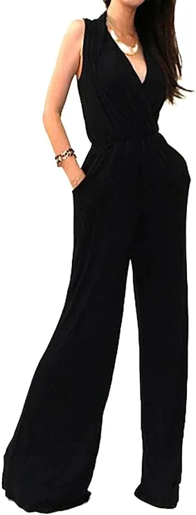 Vivicastle Women's USA Sexy Wrap Top Wide Leg Long Sleeve Cocktail Knit Jumpsuit